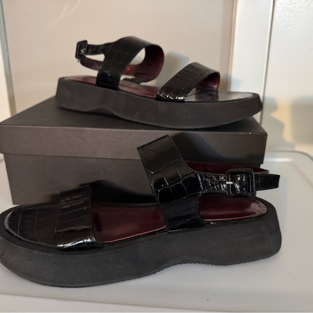 STAUD Black Croc-Embossed Women's Sandals SZ 41